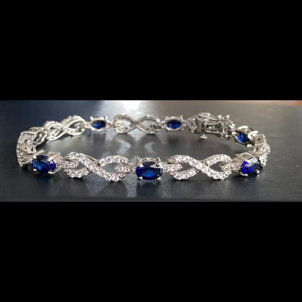 Chain Bracelet SUN 925 / Blue Rhinestone